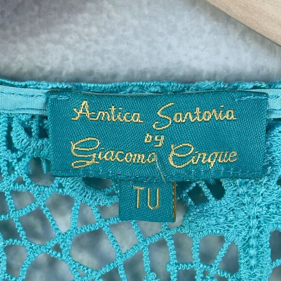 Antica Sartoria Giacomo Cinque Womens One Size Turquoise Crochet Maxi Cardigan - Picture 4 of 11